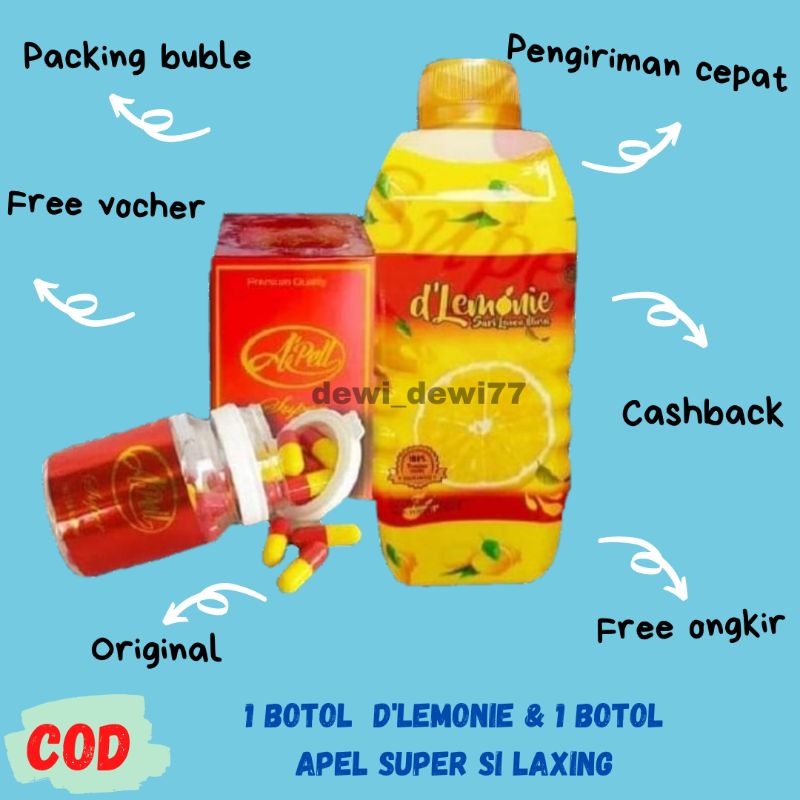 PAKET ADEL SUPER STEP 2 PELANGSING HERBAL (1 botol lemon dan 1 botol apel super  isi  30 kapsul )