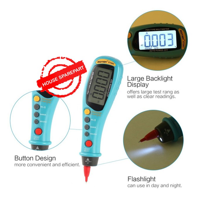 Zotek ZT203 AC DC Pen Type Digital Multitester Avometer Diode NCV