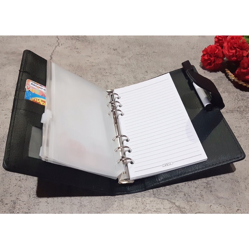 Binder A6 Ring 6 Buku Agenda Catatan Keuangan Harian Tabungan Target Bulanan Loose Leaf Pembatas Binder Daily Planner Tempat Penyimpanan File Folder Akuntansi Binder Kulih Ziplock Card-1