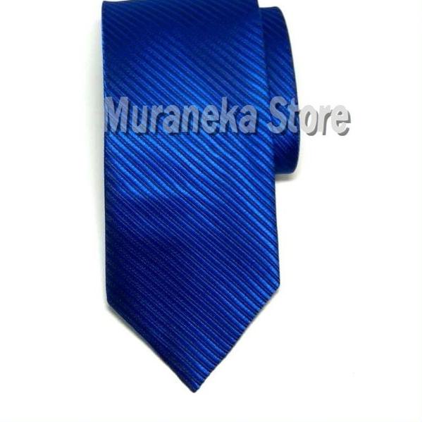 ✩ Dasi Salur Pria BIRU ELEKTRIK Panjang Formal Lebar 3 Inch Motif Garis Kerja kantor BCA 7-8 cm Polo