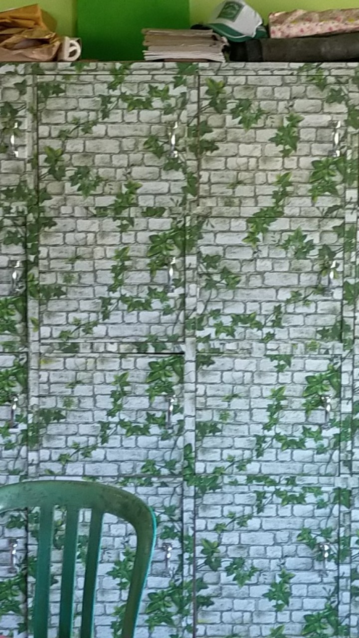 Tisyashopz - Wallpaper Sticker Uk: 45 Cm X 9.5 Meter , Batu Bata Putih W/daun