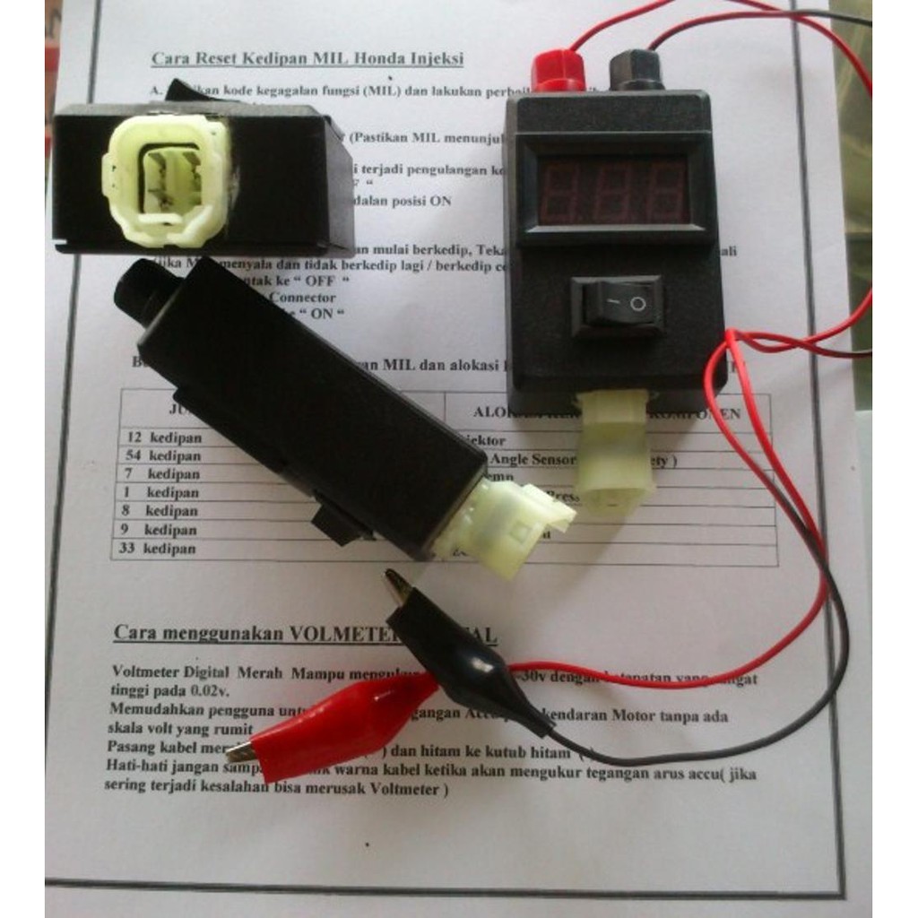 DLC short Connector Honda Injeksi + voltmeter Digital DC