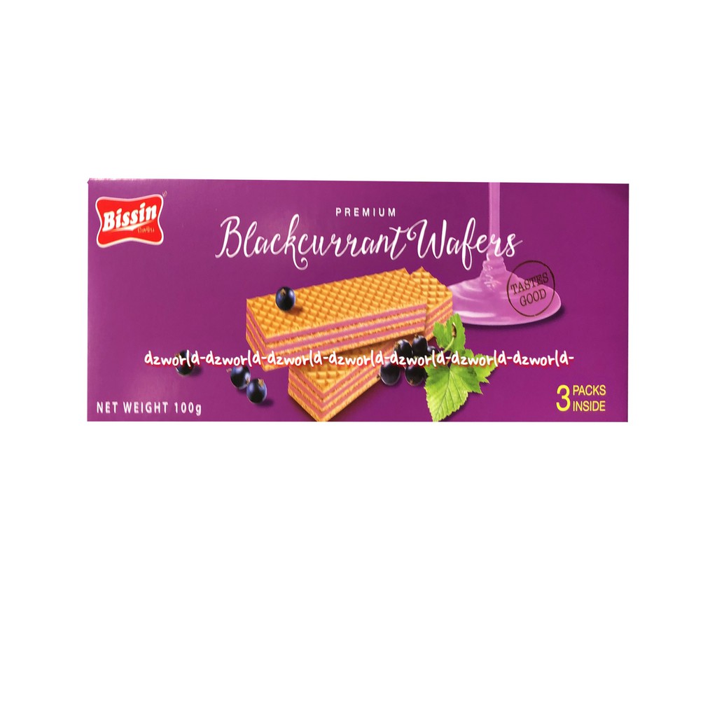 Bissin Blackcurreant Wafes Premium 100gr Biskuit Wafer Rasa Blueberry Waffle Cocoa Waffle 100 Gram Bisin Biksuit Thailand