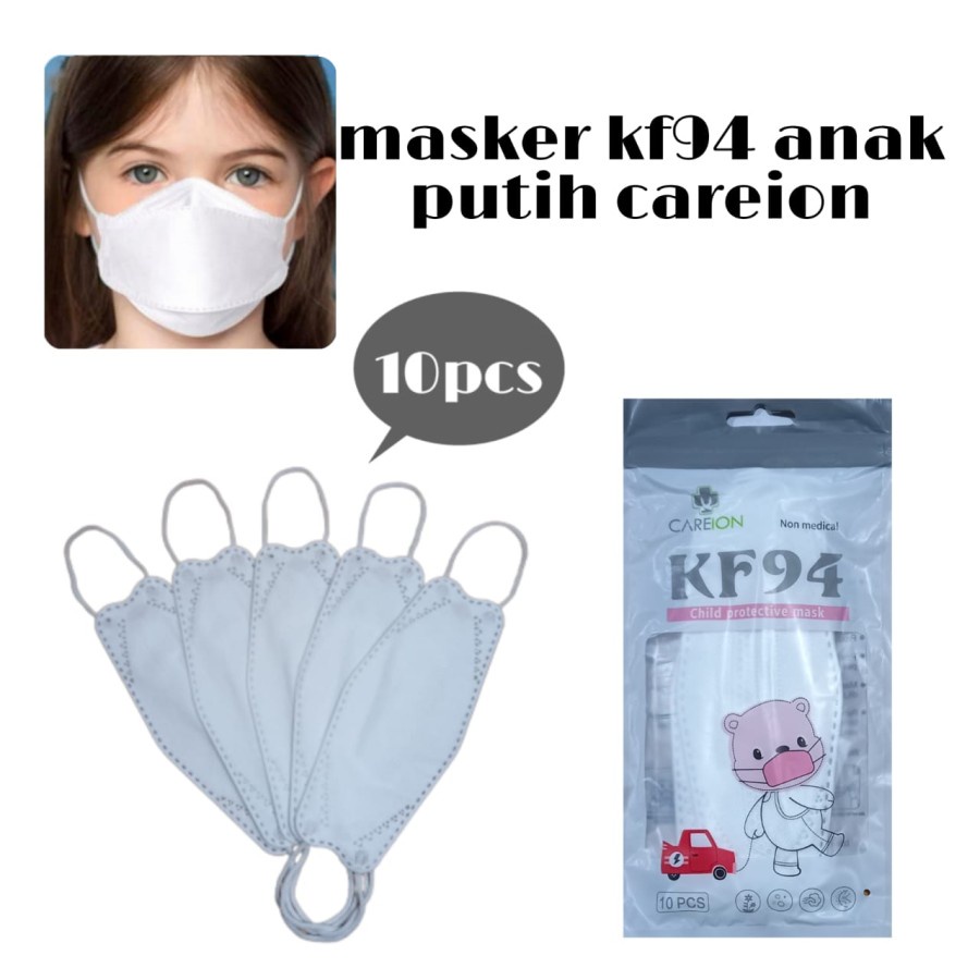 MASKER KF94 ANAK ISI 10 CAREION/MASKER KF94 PUTIH ANAK ISI 10 lembut dan tidak buat tellinga sakit