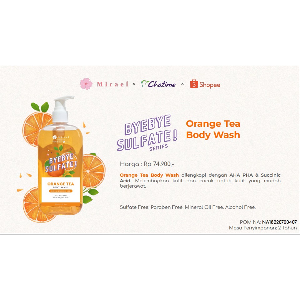 MIRAEL BODY WASH BYE BYE SULFATE [ROSE TEA | MILK TEA | ORANGE TEA]