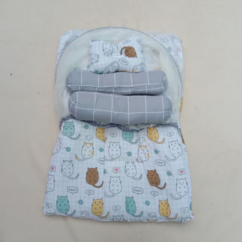 Kasur Kelambu Bayi Set Bantal Guling PREMIUM Kasur Bayi ORIGINAL / Kasur Lipat-Bear biru