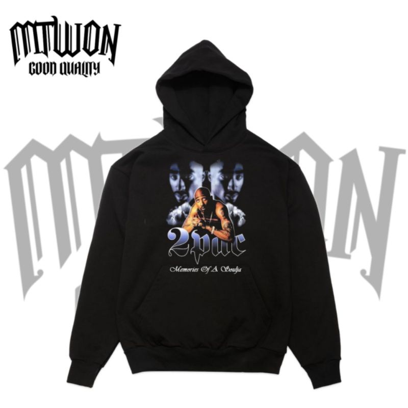 Jaket Hoodie 2pac TWOPAC TUPAC rap hiphop tee jacket non Zipper hitam pria wanita dewasa tee katun b