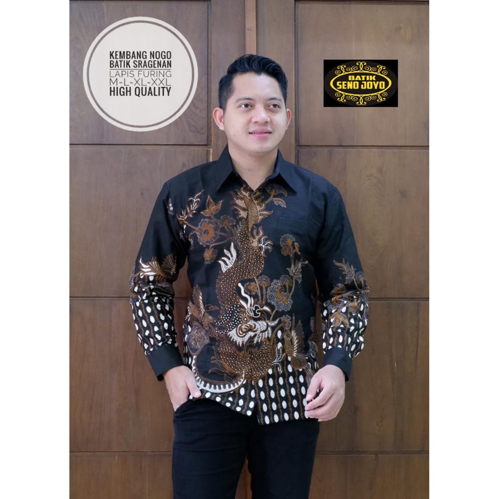 KEMBANG NOGO kemeja batik pria lengan panjang terbaru batik pria lengan panjang modern PREMIUM HITAM