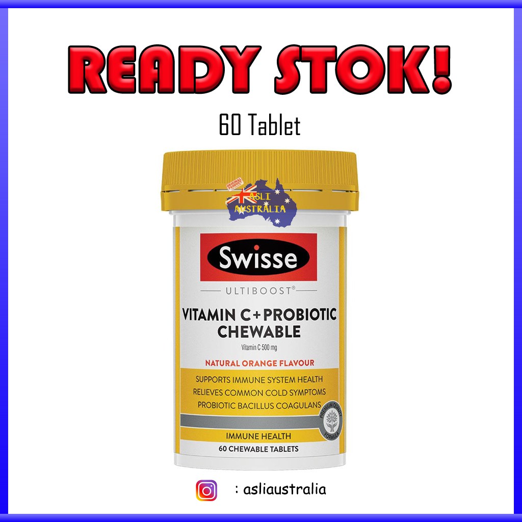 Swisse Vitamin C + Probiotic Chewable 60 Chewable Tablets