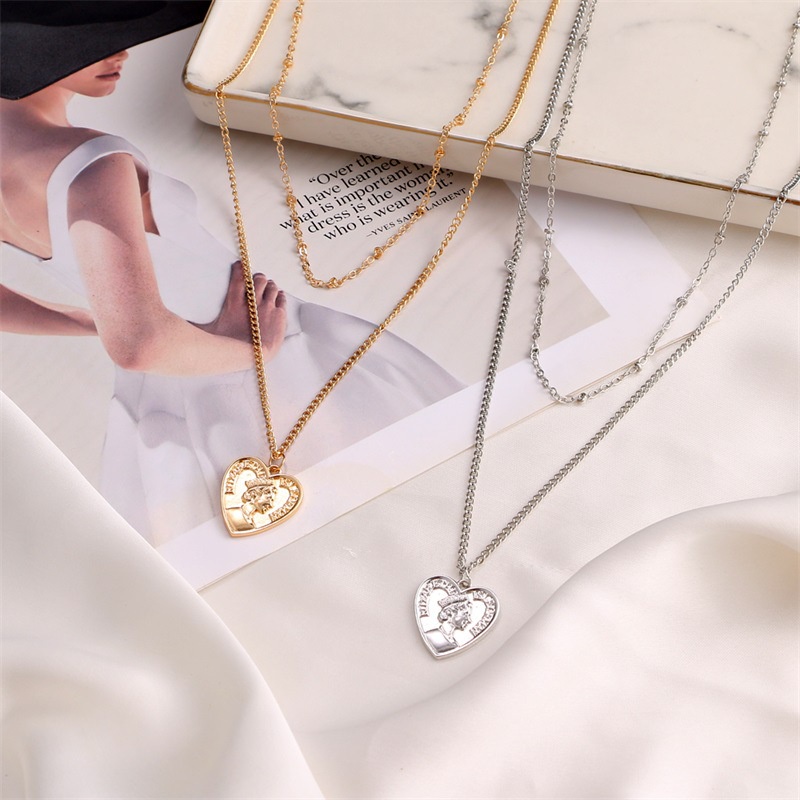 Fashion peach heart king pendant necklace love double clavicle chain choker necklace for women