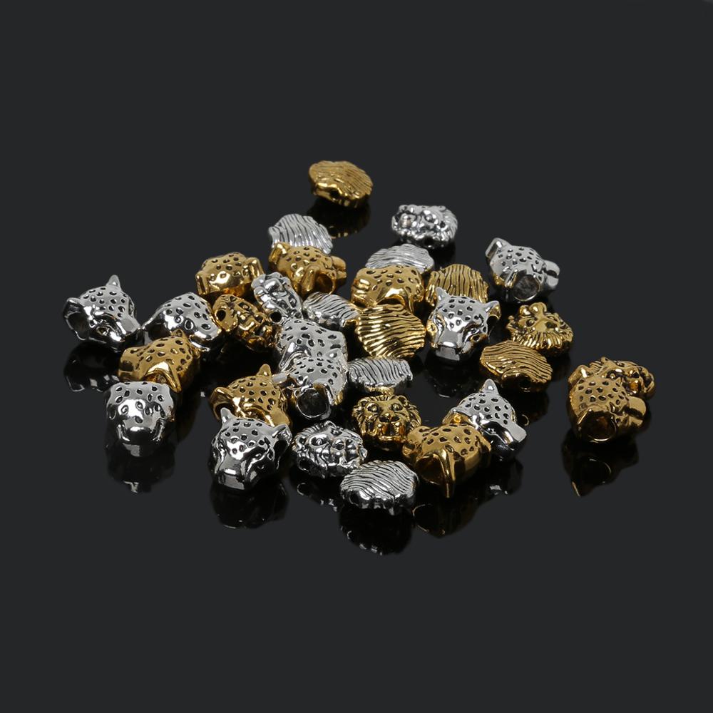 10 pcs 12x12mm Leopard Head Metal Beads Longgar Beads Untuk DIY Perhiasan Membuat Temuan Kalung Gelang Anting