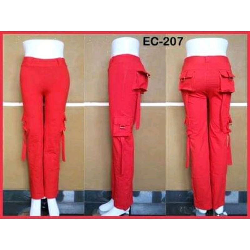 celana kantong wanita/cargo kantong warna merah cabe..senam zumba, aerobik