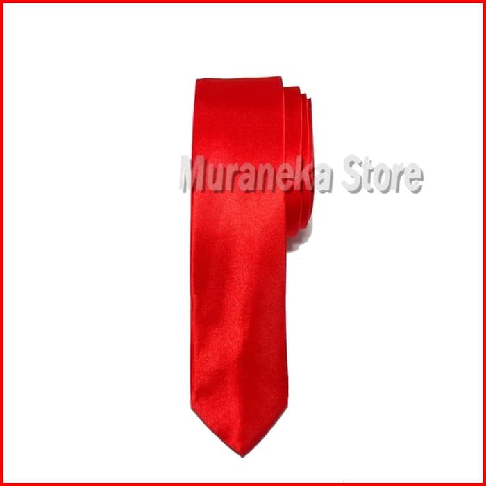 Dasi Slim Merah Red 2 Inch 5 cm Pria Wedding Motif Polos Kemeja Wisuda Pernikahan Pengantin alis4n