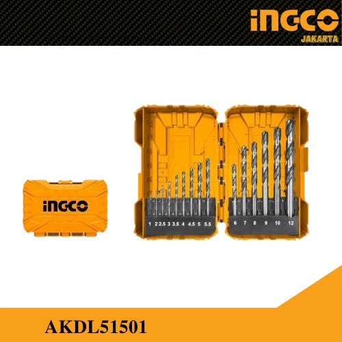 MATA BOR BESI SET 15 pcs (1-12mm) HSS DRILL BITS SET INGCO AKDL51501