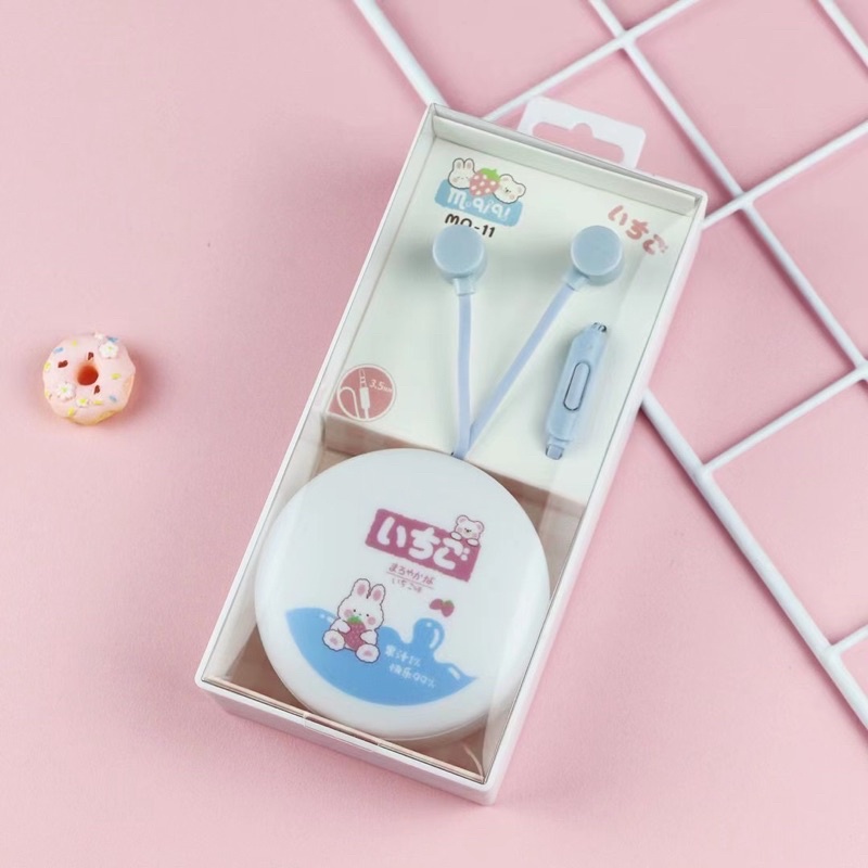 [ MQ-11 ] Set Headset Earphone Lovely earphone CARTOON RABBIT  /Wadah  penyimpanan Earphone Karakter CARTOON
