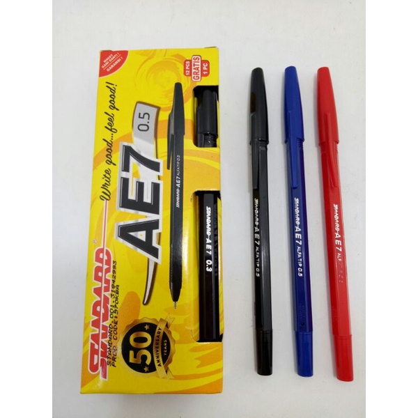 

Ballpen standard AE-7 Alfatip 0.5mm hitam/biru/merah