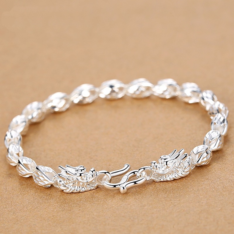 Gelang sterling silver 925 Hias Manik-Manik Model hollow pixiu 50% Untuk Pria