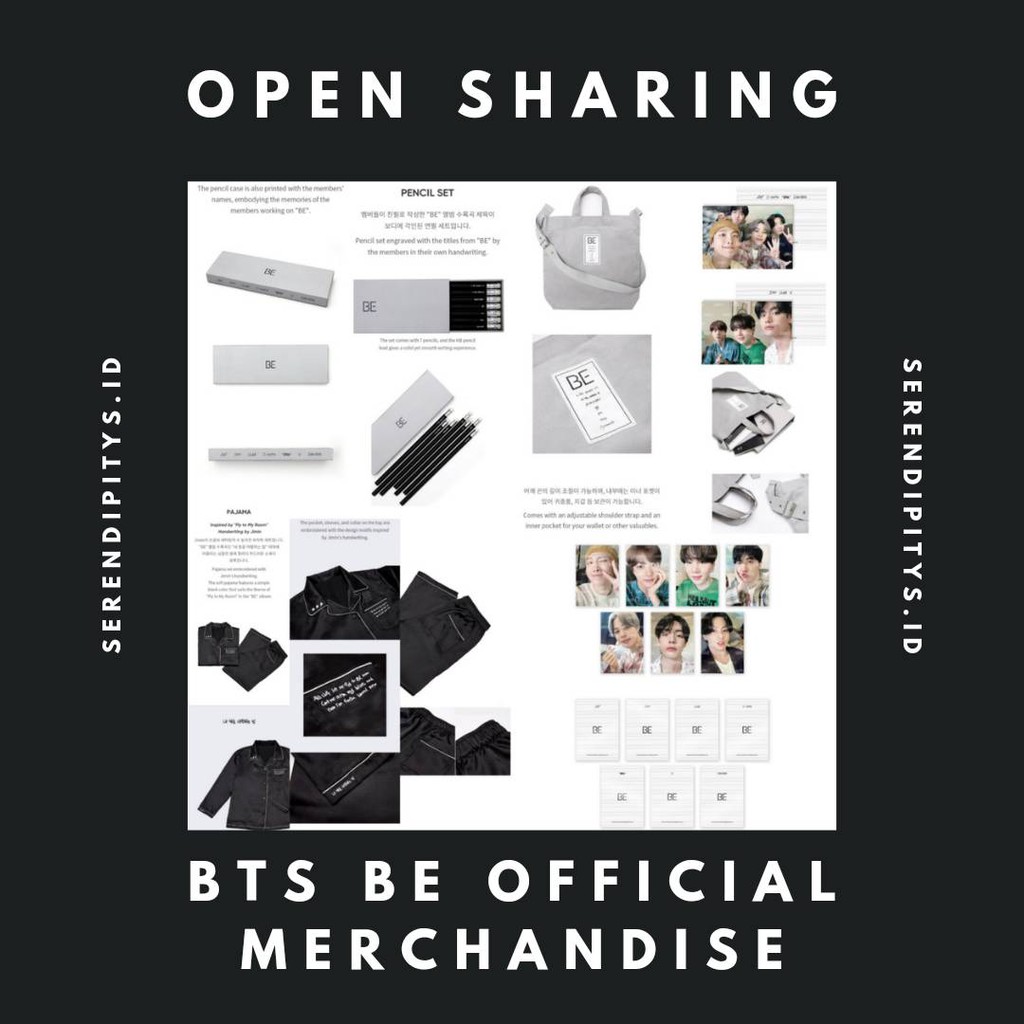 PO SHARING BTS BE ALBUM OFFICIAL MERCHANDISE PAJAMAS PHOTOCARD BINDER ECO BAG TSHIRT KEYRING [DP PO]