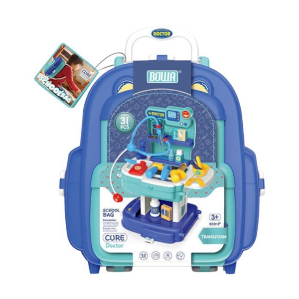 

Bowa 2 in 1 School Bag Cure Doctor Suitcase Table Pretend Play Set Ori Limited