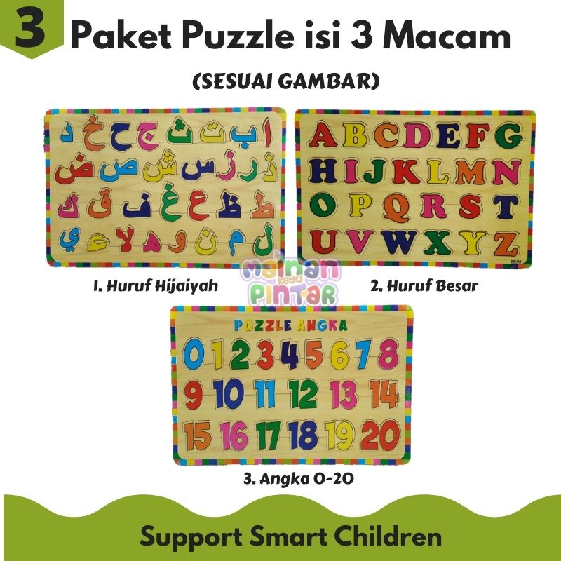 Puzzle Kayu Edukasi Mainan Kayu Pintar Paket Isi 3 Dan 4 Lengkap Bisa COD