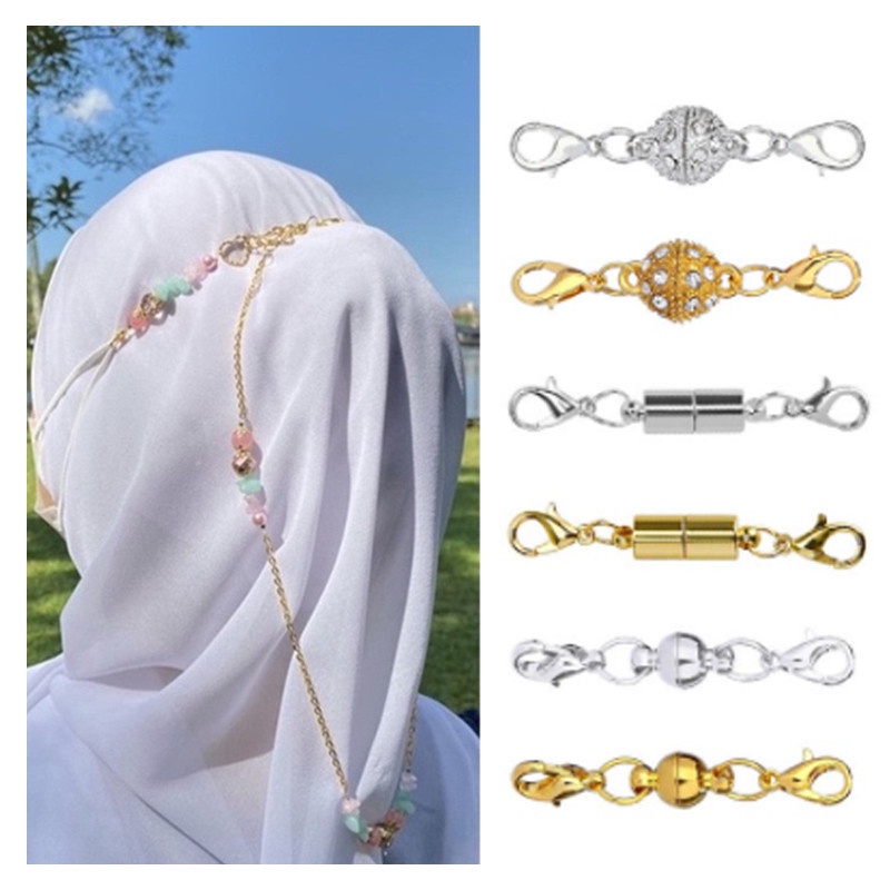 Zomi Kalung Rantai Dengan Gesper Magnet Hias Berlian Imitasi Untuk Hijab