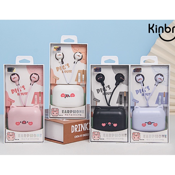 [KN-6250] Set Headset Earphone Motif WAJAH BABI Pig's House / Wadah Earphone Kartun PIGGY Lucu / Headset Karakter Babi