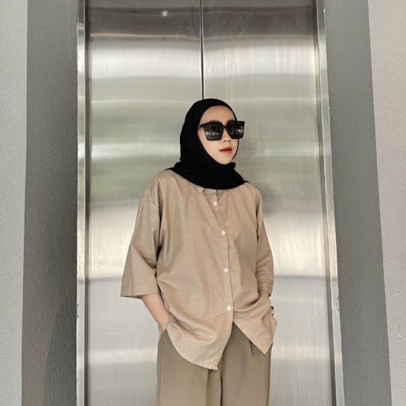 KEMEJA LINEN SINGEL POCKET - OVERSIZED SHIRT LINEN- ATASAN WANITA CASUAL