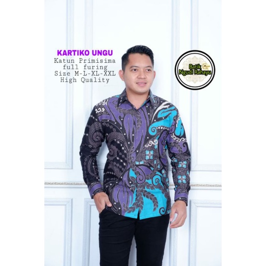 KEMEJA BATIK SOLO KARTIKO UNGU BATIK PRIA SIZE M L XL XXL