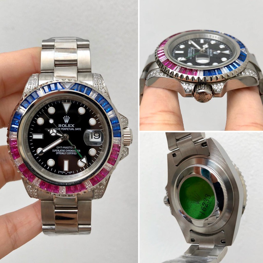 COD Sale Jam Rolex Special Edition GMT Master Silver Diamond Pria Garansi 1th Kaca Anti Gores - Auto