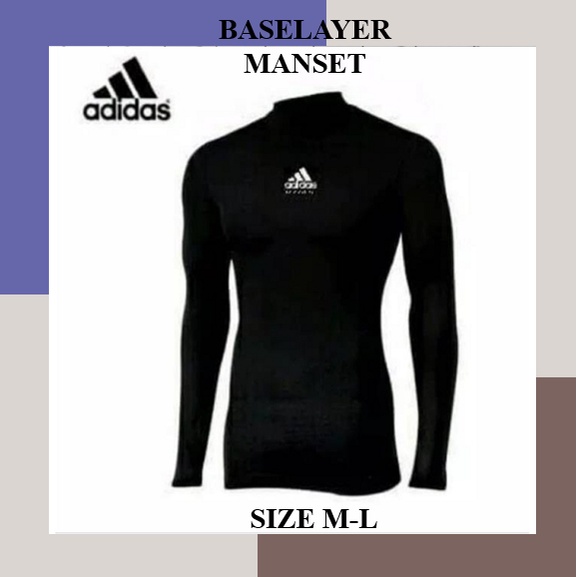 ADIDAS Manset Baselayer Baju Kaos Adidas Olahraga Futsal Sepak Bola Football Lengan Panjang Hitam Pr