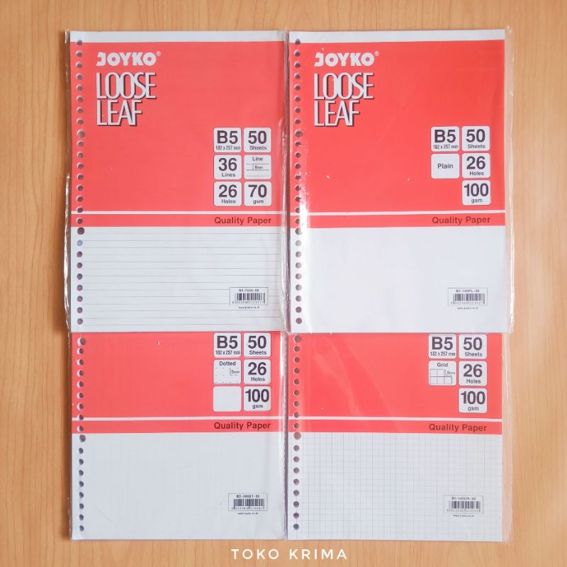 Jual Loose Leaf Joyko B5 Kertas File Refill Isi Binder Grid Dot Garis ...