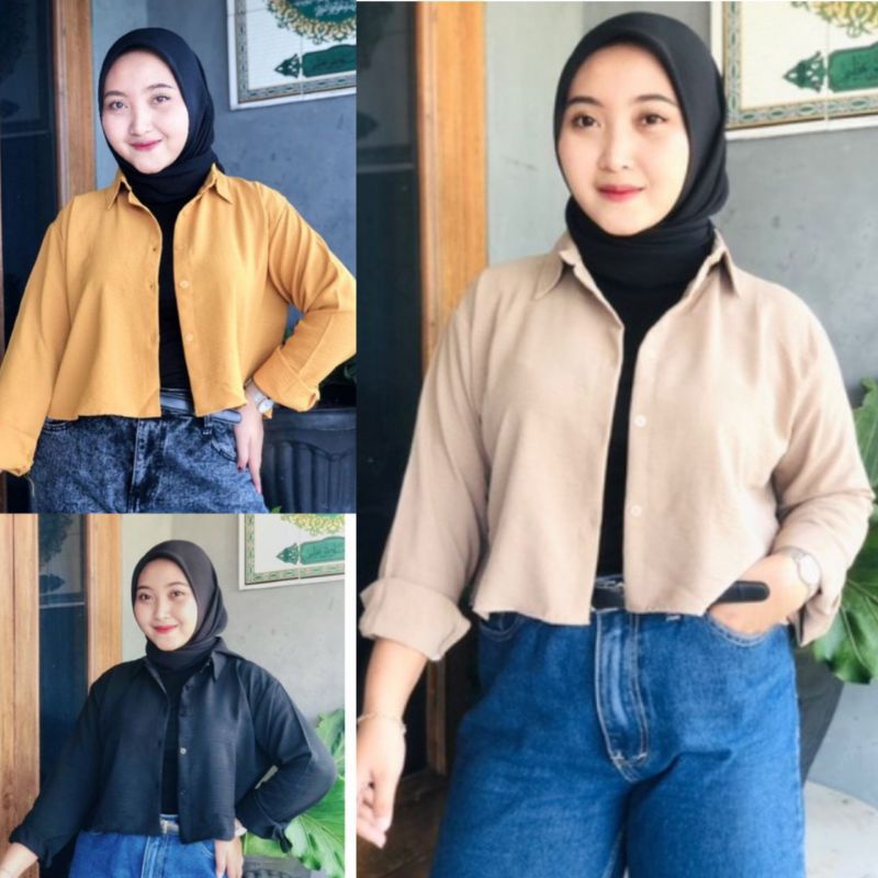 Kemeja Wanita Olivia Crop Crinkle Ld 115