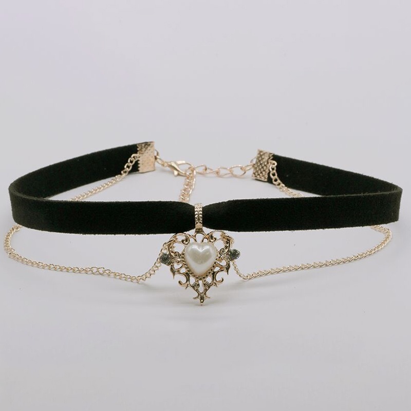 Hbid Kalung Choker Velvet Hitam Liontin Hati Gaya Vintage Untuk Wanita