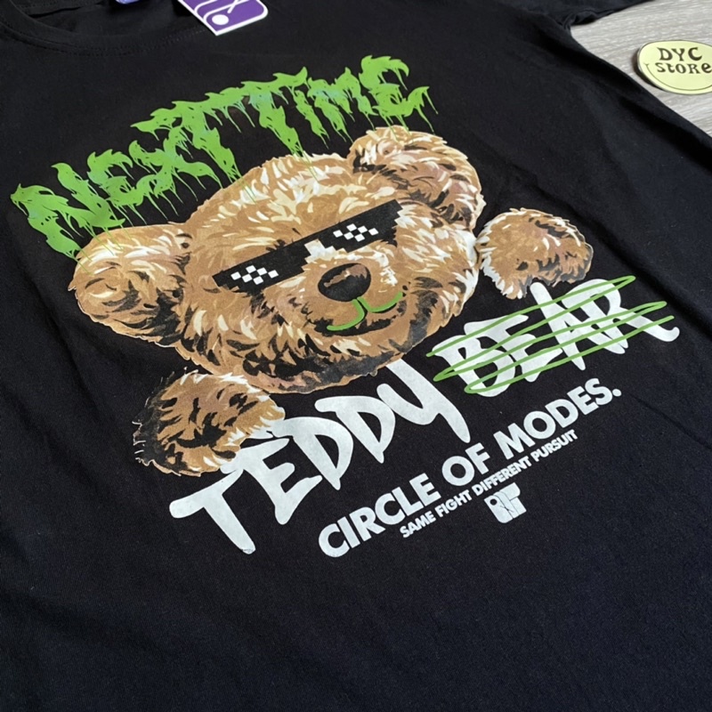 KAOS DISTRO PRIA NEXT TIME TERBARU TEDDY BEAR COOL/KANVAS HITAM
