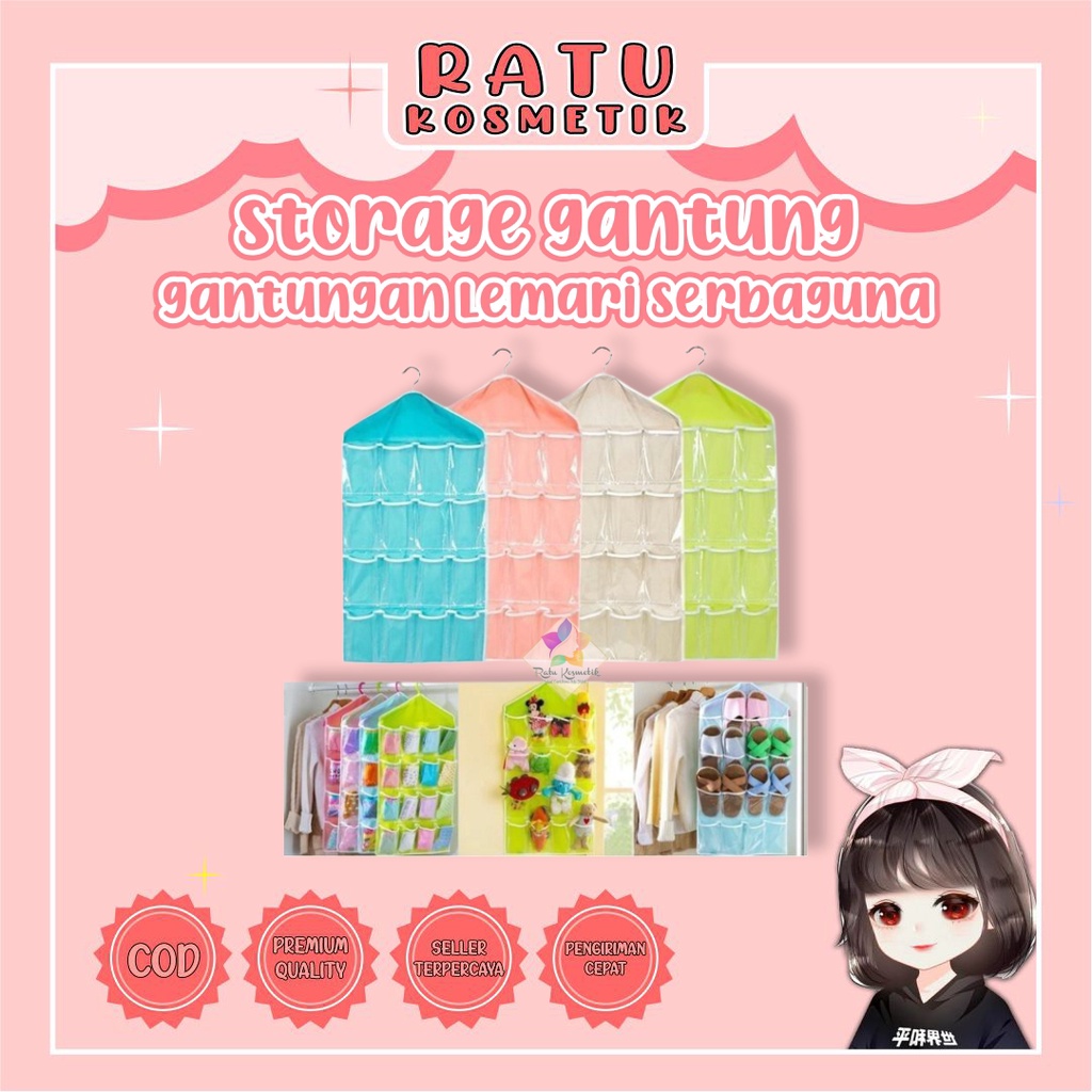 ❤ RATU ❤ Organizer Accesories Pouch Storage Kain | Tempat Gantungan Lemari Hanging Penyimpanan Serbaguna Celana Dalam Kaos Kaki Hijab