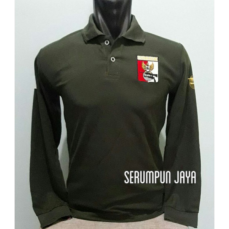 KAOS PERBAKIN HIJAU ARMY - KAOS KERAH PERBAKIN HIJAU ARMY PANJANG - KAOS PERBAKIN ARMY FULL BORDIR.