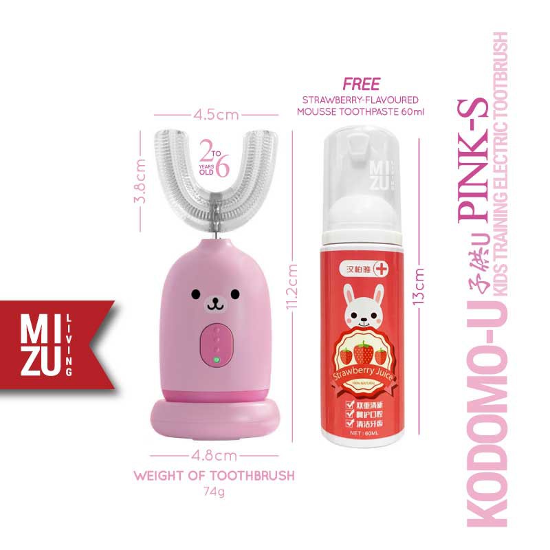 MIZU KODOMO-U Kids Training Electric Toothbrush Sonic Vibration Sikat Gigi U Anak USB Elektrik-PINK-S
