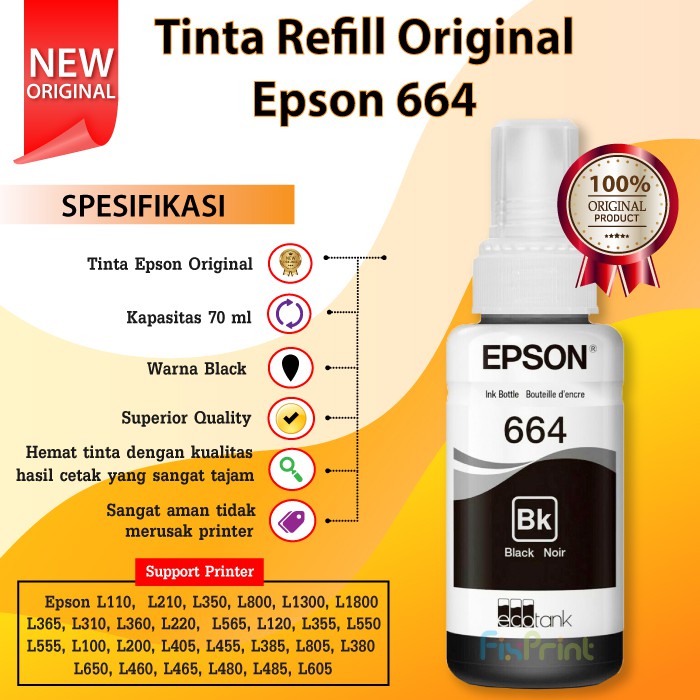 Tinta Original Epson L Series L300 L310 L350 L355 L360 L365 L455 L550 L555 L565 T664 664