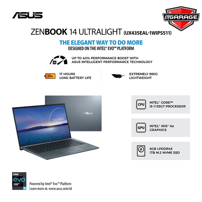 Asus Zenbook UX435EAL-1WIPS511|i5-1135G7/8G/1TB/IrisXe