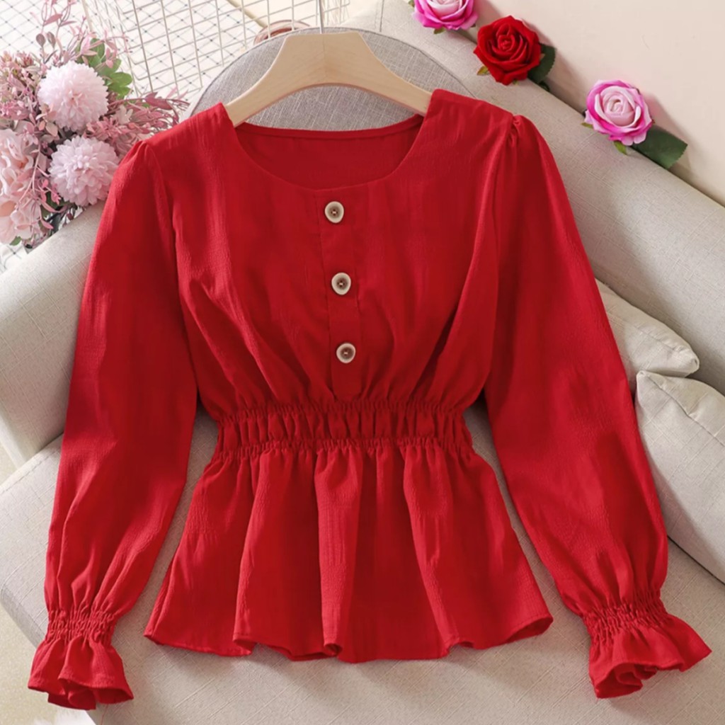 CATHERINE-AQILA BLOUSE/BLOUSE WANITA/PAKAIAN WANITA-MAROON