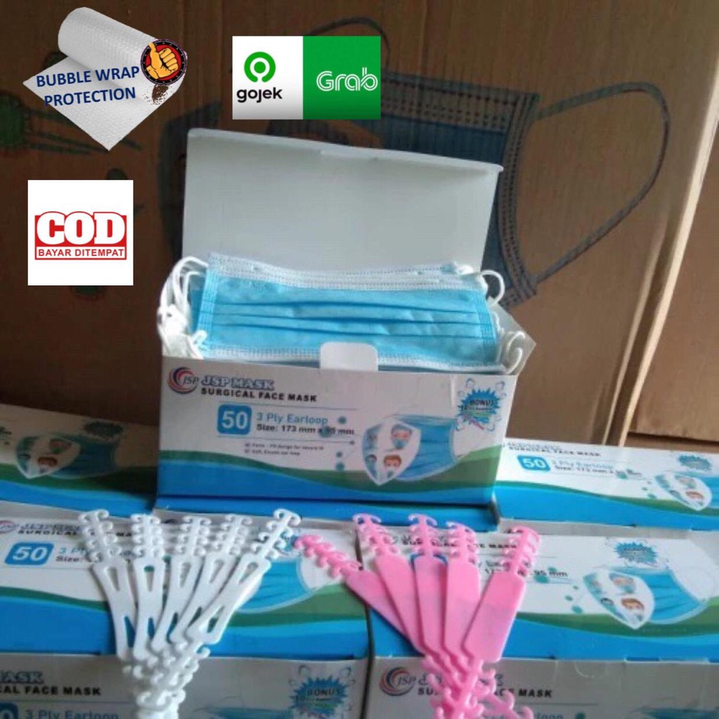 MASKER MEDIS SURGICAL JSP 3 PLY ISI 50 free Konector 10pcs Hijau Biru - READY