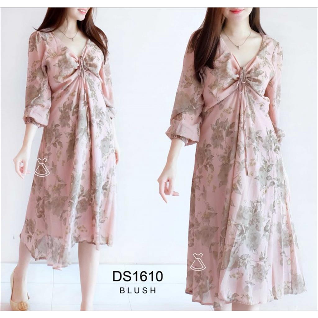 DS1610 - DRESS CASUAL WANITA BASIC FLOWER COMFY PASTEL KOREAN LOOK