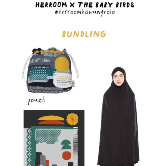 Mukena Bundling Sajadah Herroom Kawung Solo Ireng Drawstring