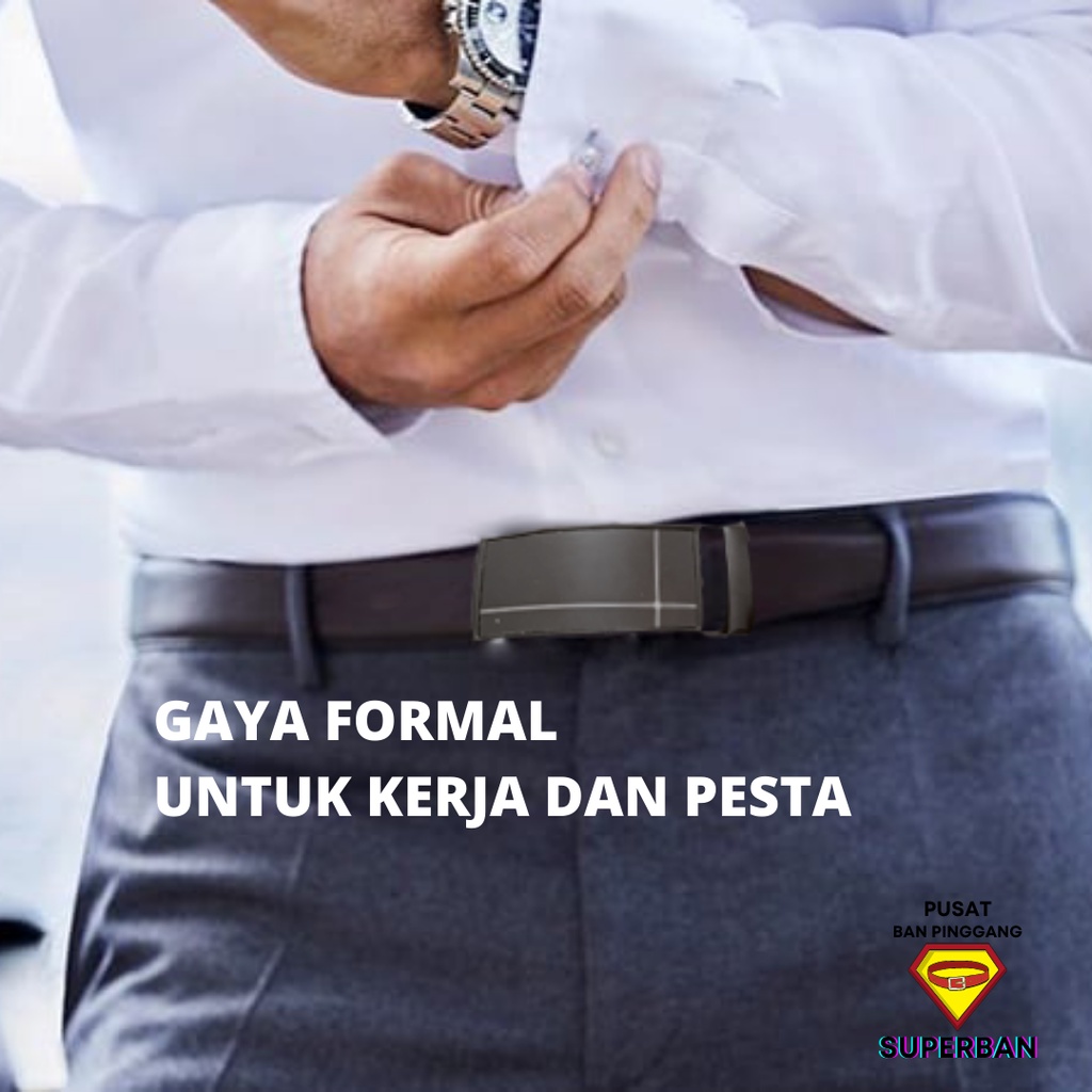 IKAT PINGGANG KULIT PRIA ANTI ROBEK AWET BAN MODEL KEPALA REL FORMAL CASUAL  [GARANSI 100%] - SUPERBAN