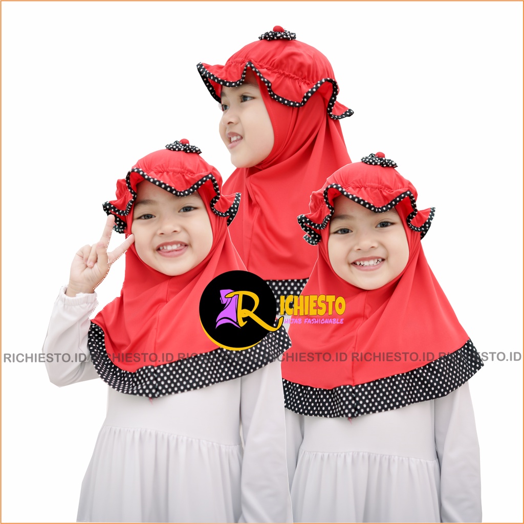 Jilbab Anak Bayi TOPI LIST POLKA 0-3 Tahun Hijab Instan Anak Perempuan Kerudung Anak Lucu Terbaru