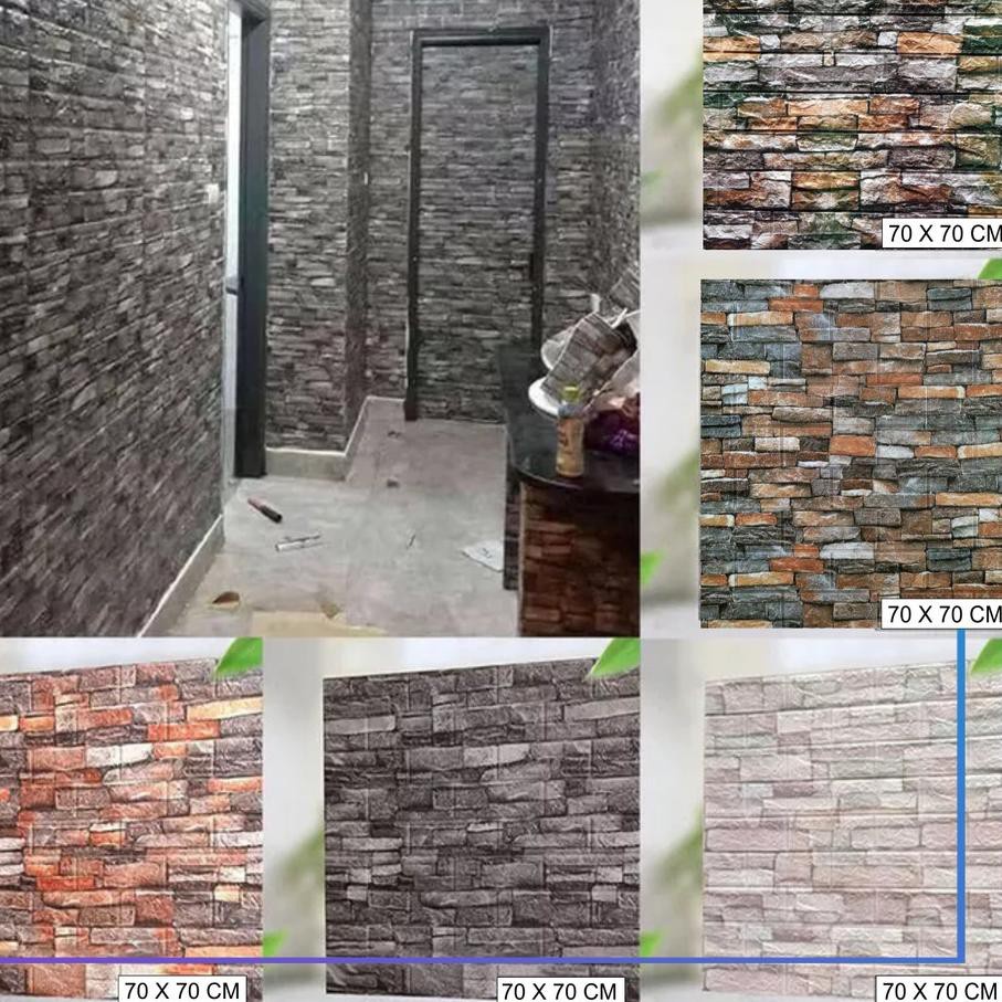 (COD) Wallpaper Foam Emboss 3D Busa Ruang Tamu Wall Sticker Bata Alam Wallsticker Motif Batu High Premium Quality Termurah