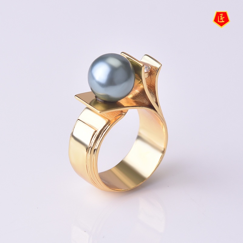 [Ready Stock]Creative Green Shell Pearl Ring S925 Silver European and American Fashion