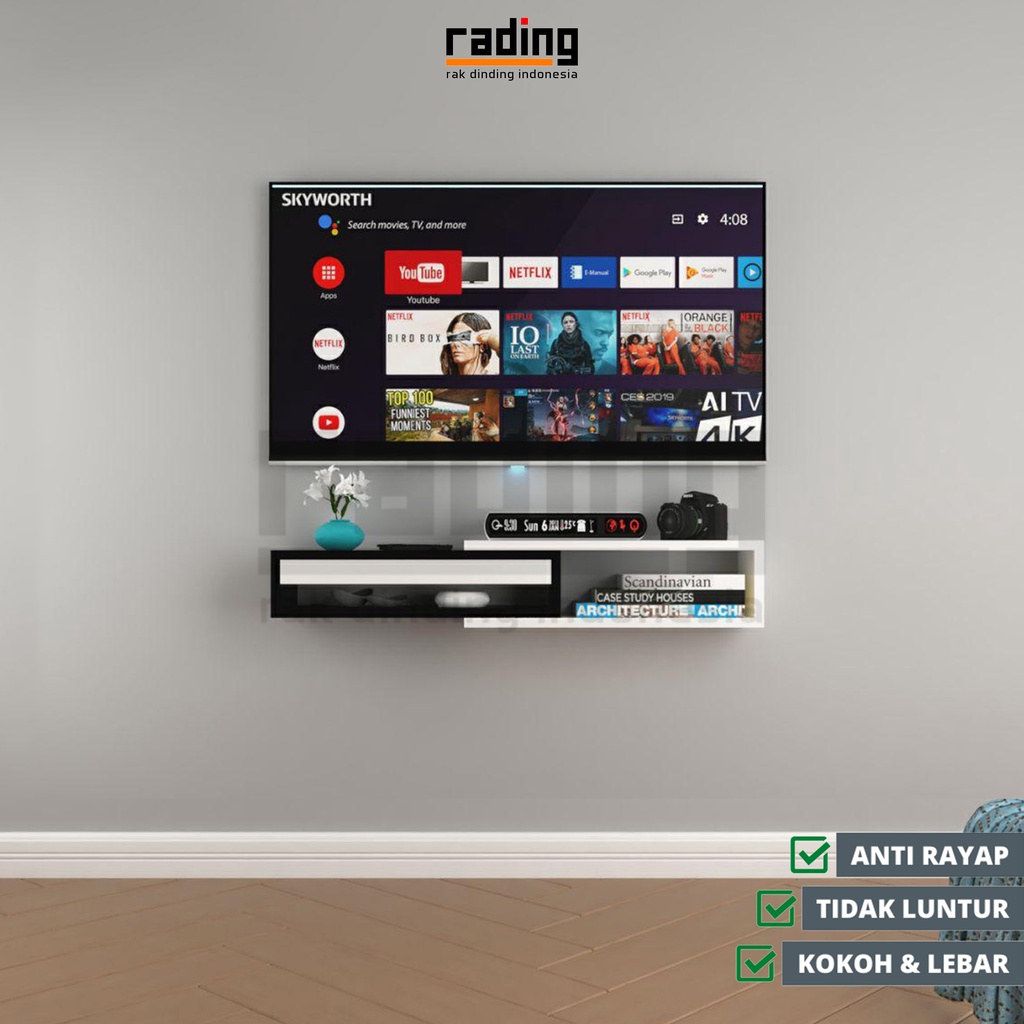 Rak TV Buffet Minimalis Modern Tempel Meja Gantung Dekorasi Dinding Ambalan Kayu Kotak Laci Serbagun