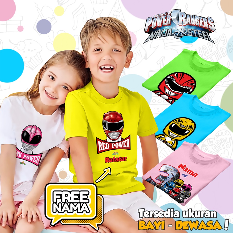 [FREE NAMA!!] Baju Kaos COUPLE  ANAK DAN DEWASA POWER RANGER BANYAK MOTIF