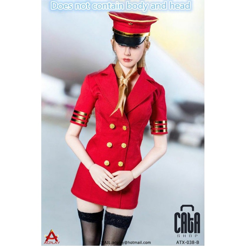 Set Seragam Pramugari Merah ACPLAY 1/6 ATX-038-B 1/6 untuk Tbleague Phicen Jiaou Doll Hot Toys